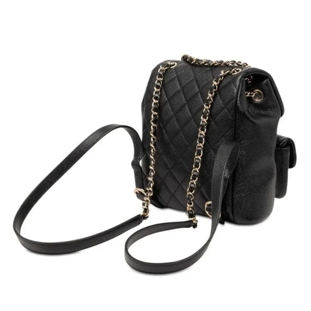 Chanel Triple Coco Mark Matelasse Caviar Skin Chain Backpack Black